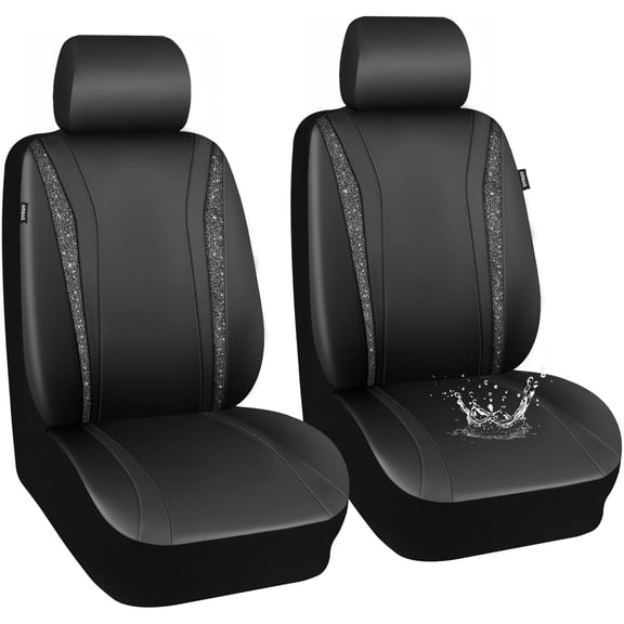 CAR GRAND Bling Napa Leather Car Seat Covers, Shinning Glitter Front Seat Covers, Non Slip Universal Fit Waterproof Automotive Seat Covers for Car , SUV , Truck Black