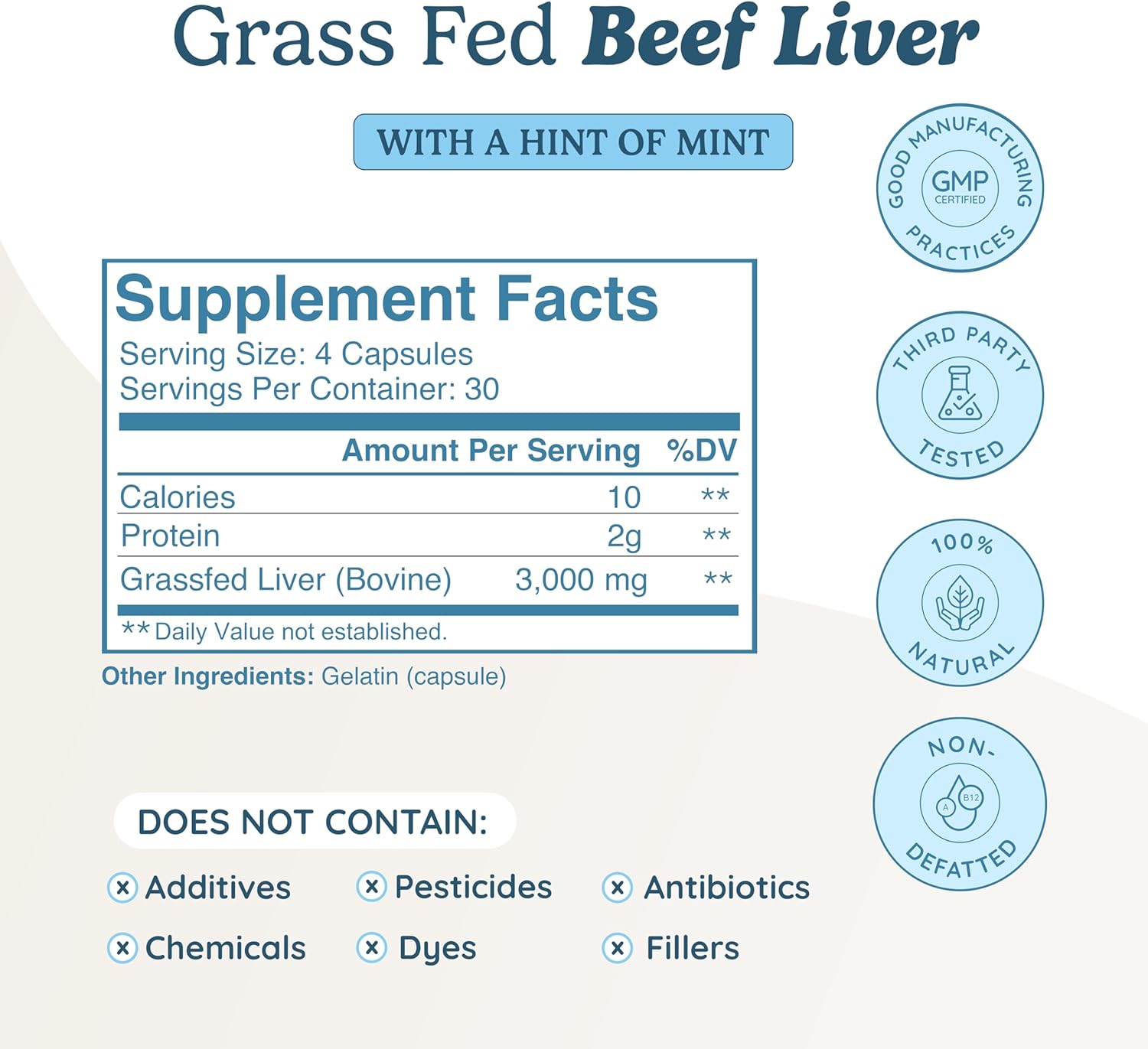 WONDERCOW Beef Liver Capsules Grass Fed Supplement - Desiccated & Natural Source of Protein, Iron, Vitamins A & B- Boosts Energy and Immunity | USA Grown, Non-GMO, Gluten Free