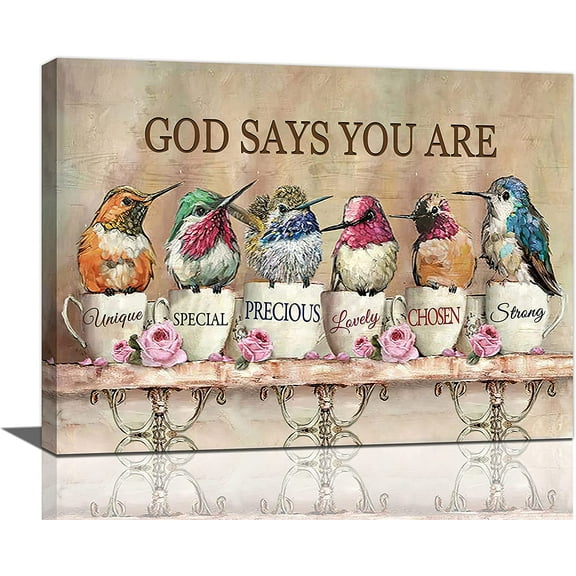Hummingbird Wall Art Hummingbird Pictures Wall Decor Framed Rustic Hummingbird Painting God Says You Are Canvas Prints Modern Artwork Hummingbird Decoration for Home Bedroom Living Room 16"x12"