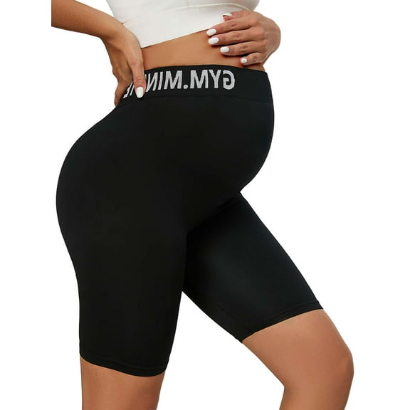 Spencer Women's Maternity Shorts Yoga Shorts Over Belly Bump Pregnancy Workout Active Lounge Sleep Shorts, Black