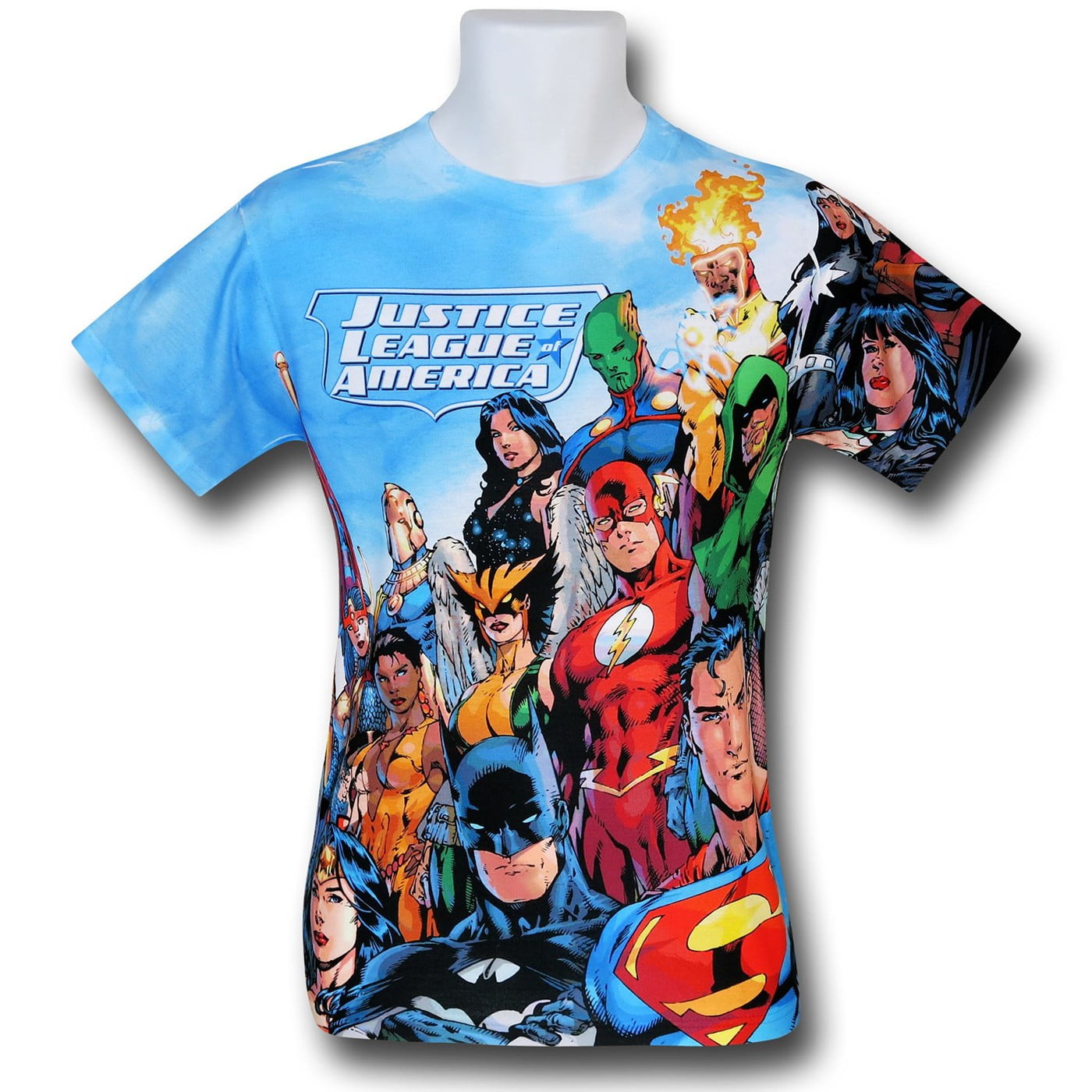 Authentic DC Justice League of America Face Off Sublimation Front Back T-shirt 