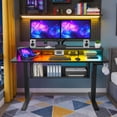 thumbnail image 3 of Kyspho Electric Standing Desk with LED & Storage, 55" x 28" Height Adjustable Computer Desk, C-Clamp Mount Compatible Ergonomic Table for Home Office, Black, 3 of 9