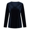 thumbnail image 6 of Huankd Velvet Tops for Women Long Sleeve V Neck Loose Fit Casual Dressy Blouses Fall Winter 2025 Soft Velour Shirts Navy S, 6 of 7