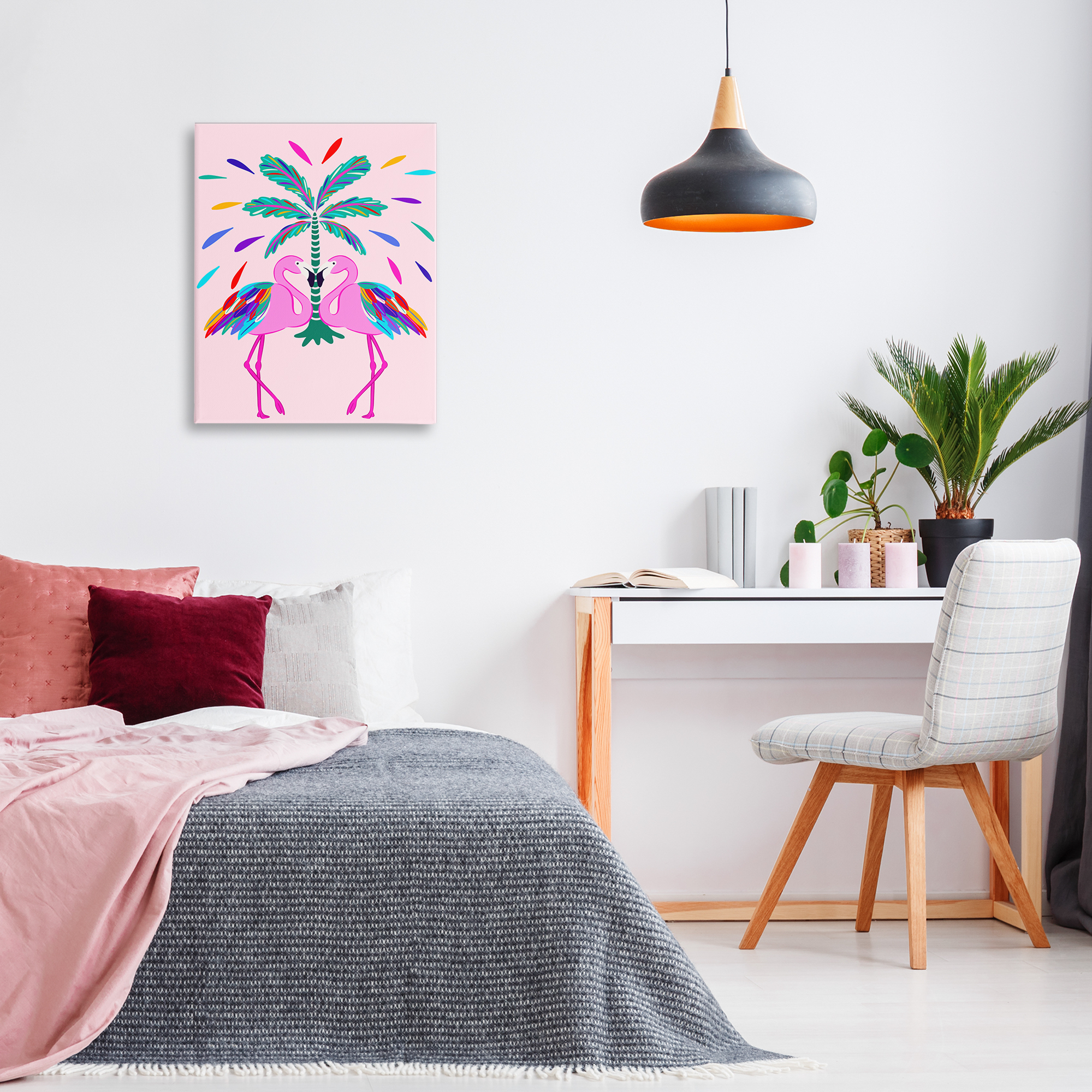 Stupell Industries Mirrored Flamingos Flair Animals Painting Wrapped Canvas Art Print Wall Art, 24 x 30