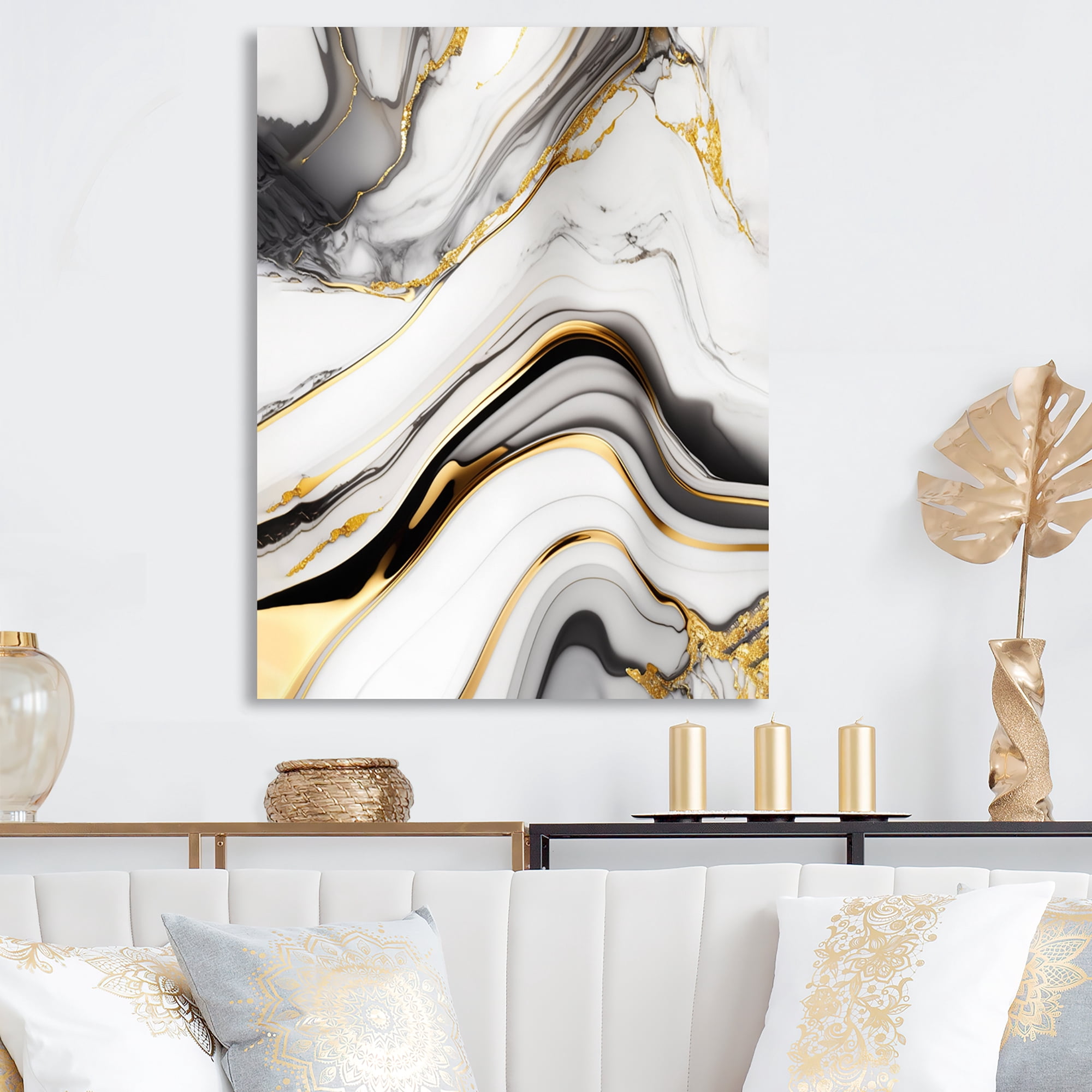 Designart Abstract Geode Marble Waves Grey IV Canvas Wall Art
