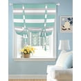 thumbnail image 2 of Aqua Grey Stripe Tie Up Curtains for Window, Thermal Insulated Balloon Shade Adjustable Rod Pocket Curtains Valance Panels for Kitchen Bathroom Cafe 46 x 63 Minimalist Farmhouse Striped, 2 of 6