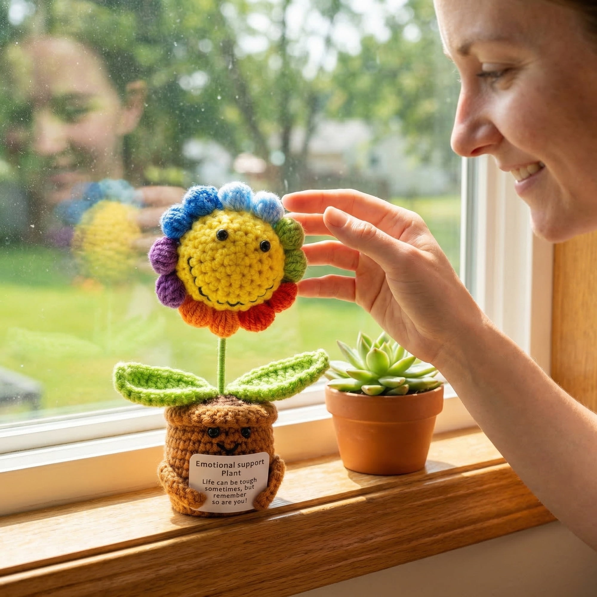 Unique Bargains 2Pcs Handmade Crochet Potted Plant Dashboard Rainbow Sunflower 4.3 in