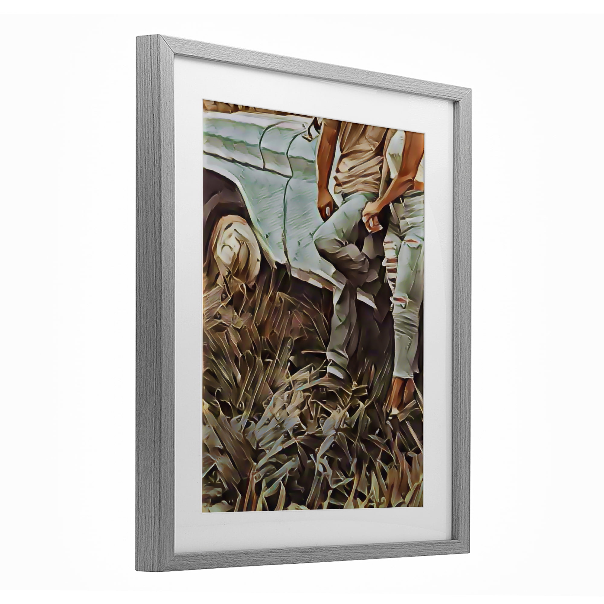 Leaning In Kisses Gray Framed Print Under Glass, design by Jesse Keith