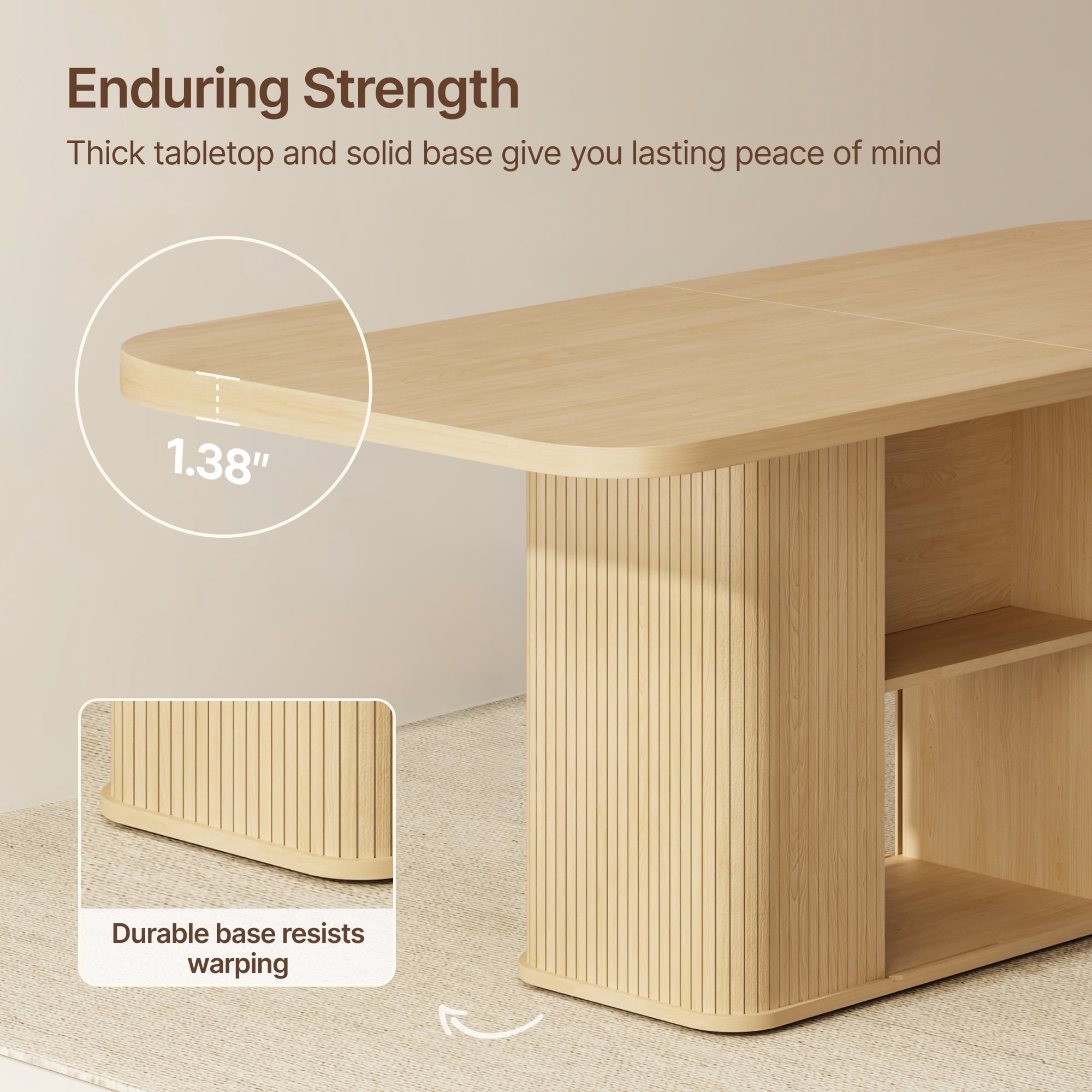 SUNCOZE 70-Inch Dining Table with Storage Shelves, Scratch-Resistant 1.38" Thick Top, Wood  Finish, Multi-Use for Dining Room, Kitchen, Office (Seats 4-8)