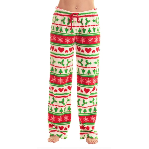 Just Love Fleece Pajama Pants for Women Sleepwear PJs (White - Mistletoe Fairisle, 1X)