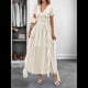 thumbnail image 4 of Vestidos Midi Holgados de Verano para Mujer, Informales, con Escote en V, Volantes, Corta, Dobladillo Irregular, Cintura Alta Albaricoque L, 4 of 7