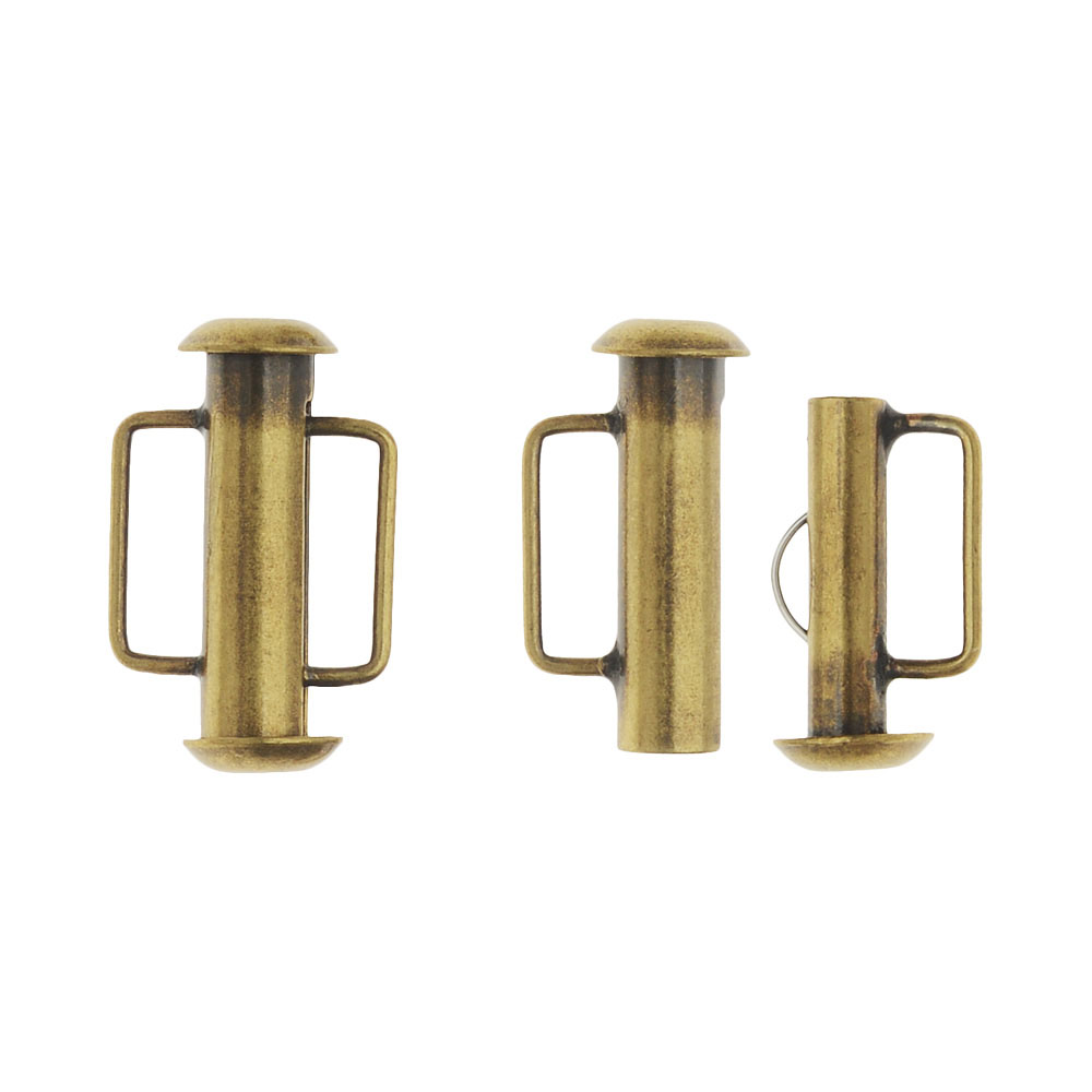 Slide Tube Clasps, with Bar Loops 16.5x10.5mm, 4 Sets, Antiqued Brass
