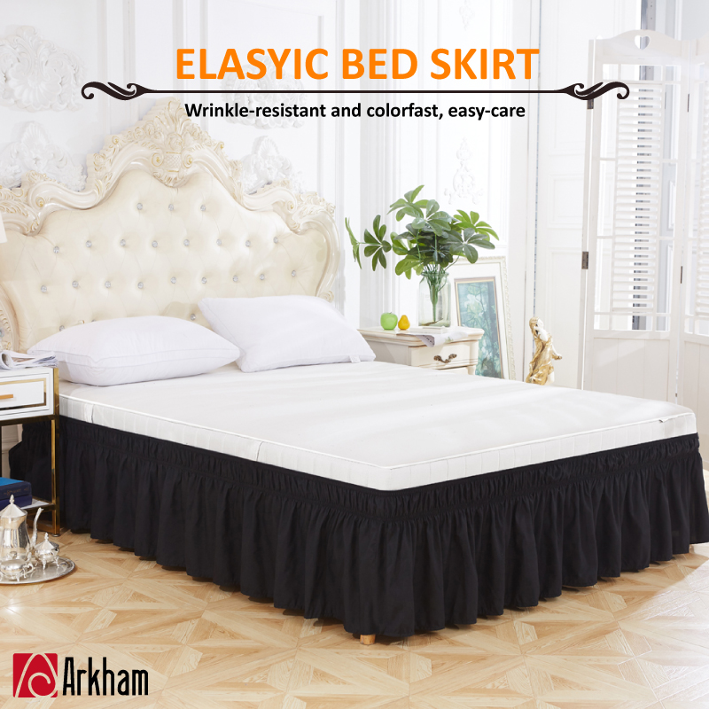 Wrap Around Bed Skirt, Black Queen Ruffle Bed Skirt with ...