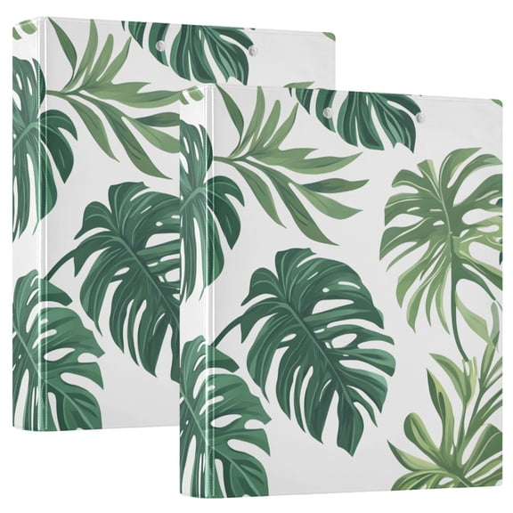 ALAZA Palm Leaf-d3 Hardcover 3 Ring Binder 1.5" Round Rings Interior Pockets Binders Organizer 2 Pack