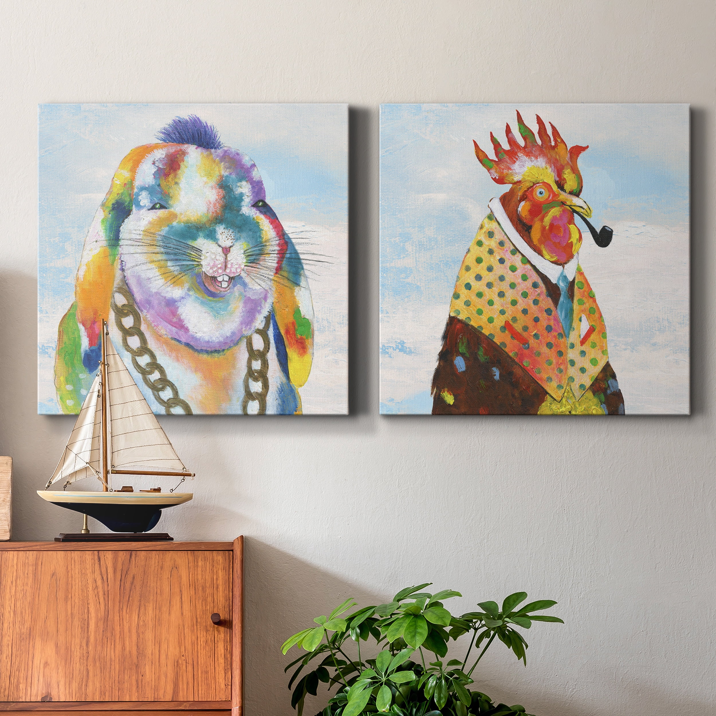Groovy Bunny & Sky - Premium Gallery Wrapped Canvas - Ready to Hang Set of 2 - 10 x 10 Each
