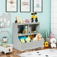 thumbnail image 2 of Costway Children's Multi-Functional Bookcase Toy Storage Bin Kids Floor Cabinet Grey, 2 of 12