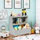 thumbnail image 2 of Costway Organizador juguetes con 2 compartimientos abiertos y 2 cajas, librería multiuso con estribo, para habitación de niños y niñas, blanco y gris, 2 of 7