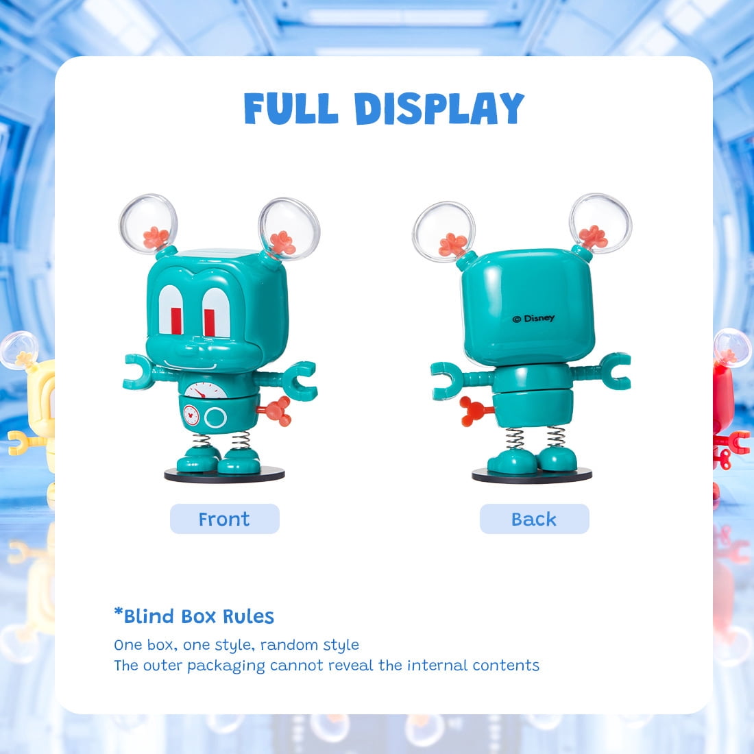 Miniso Disney Mickey Collection Robot Surprise Box Figure - Blind Box Toy with 7 Styles (Including 1 Random Mystery Design), Sci-Fi Tool-Holding Robot Mickey Mini Figure for Collectors & Gifts