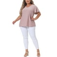 thumbnail image 3 of Agnes Orinda Women's Plus Size Flare Sleeve Blouse V Neck Spring Summer Hollow T-Shirt Tops 2X Pink, 3 of 7