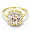 thumbnail image 3 of Gem Stone King 10K Yellow Gold Peach Morganite and White Diamond Women Engagement Ring (1.47 Cttw, Cushion Cut 7MM, Available in Size 5, 6, 7, 8, 9), 3 of 7
