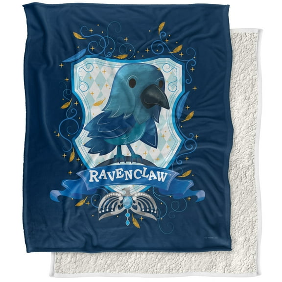 Harry Potter Blanket, 50"x60", Watercolor Ravenclaw Crest Silky Touch Sherpa Back Super Soft Throw Blanket