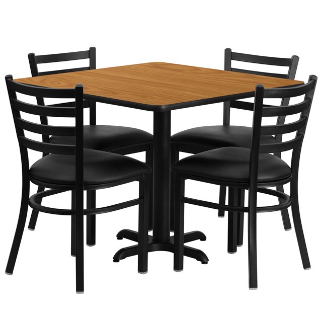 Flash Furniture HDBF1015-GG Table Carrée 36 Pouces & (4) Ensemble de Chaises - Dessus en Stratifié Naturel, Base en Fonte - Ensemble