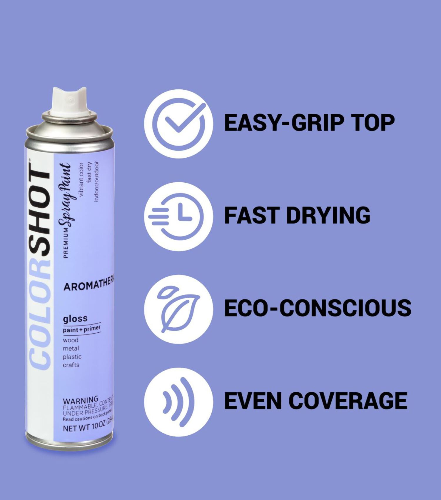 COLORSHOT Gloss Spray Paint, Aromatherapy (Lavender) 10 oz. 4 Pack, Fast-Drying Acrylic Paint, Indoor & Outdoor Use