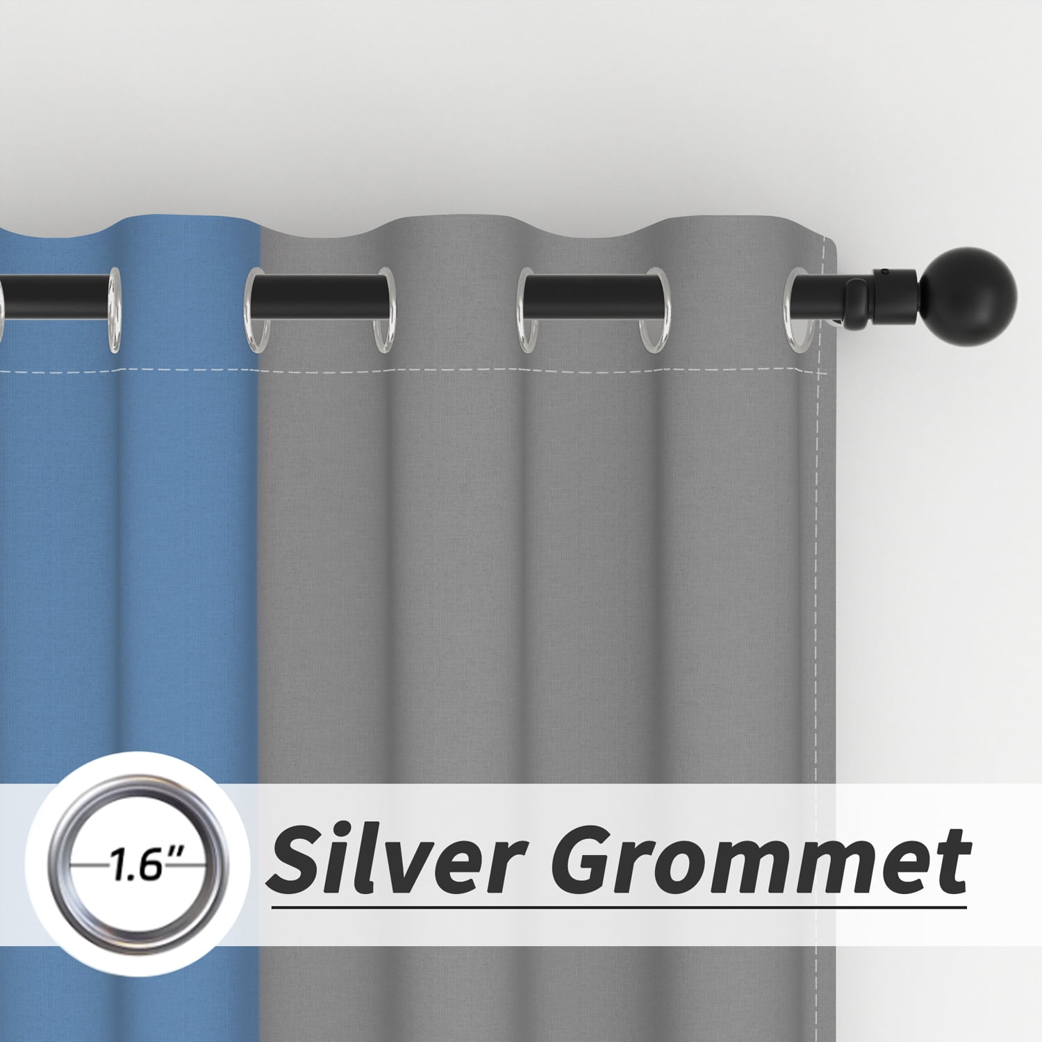 Lfeey Gray Blue Blackout Curtains 63 Inches Long, Room Darkening Grommet Curtains, 2 Panels
