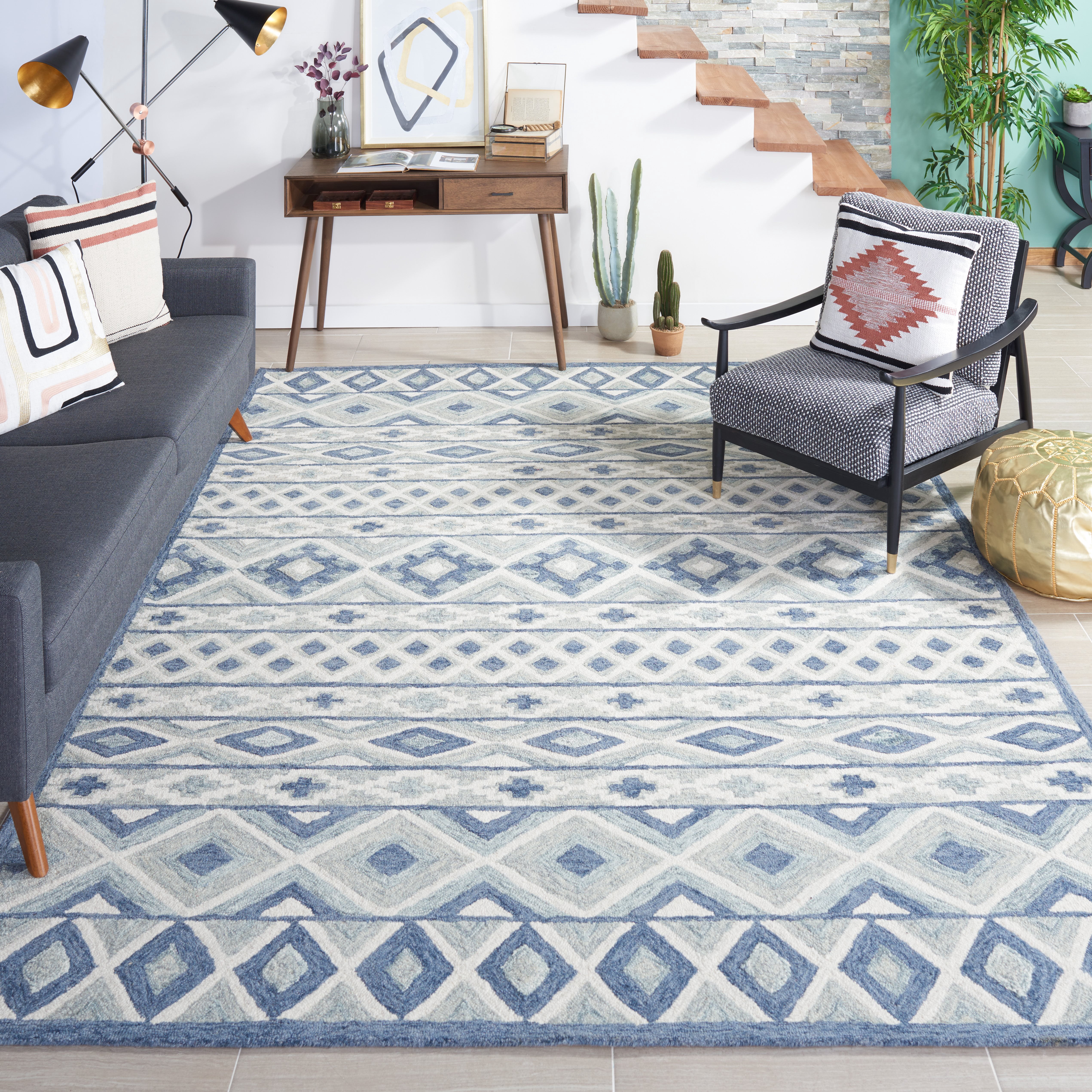 SAFAVIEH Roslyn Lena Geometric Area Rug, Blue/Grey, 9' x 12'
