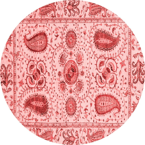 Ahgly Company Machine Washable Indoor Round Abstract Red Modern Area Rugs, 3' Round
