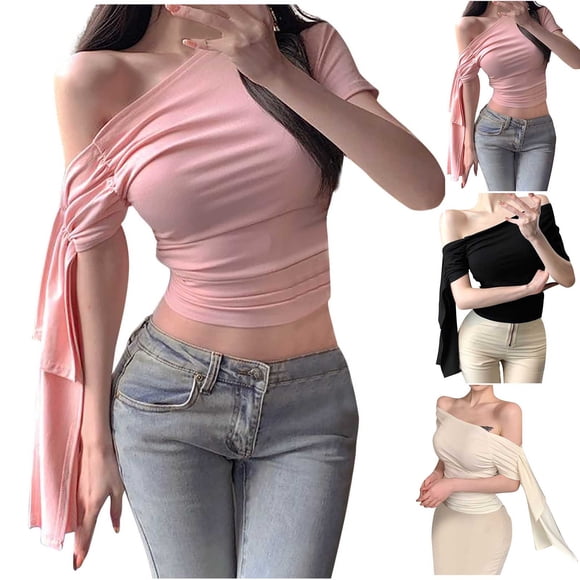 Sentmoon Women's Tops Casual Short Sleeve Business Women Shirt Summer Solid Color Cold Shoulder Loose Fit Women's Blouse for Work and Business Casual White XL