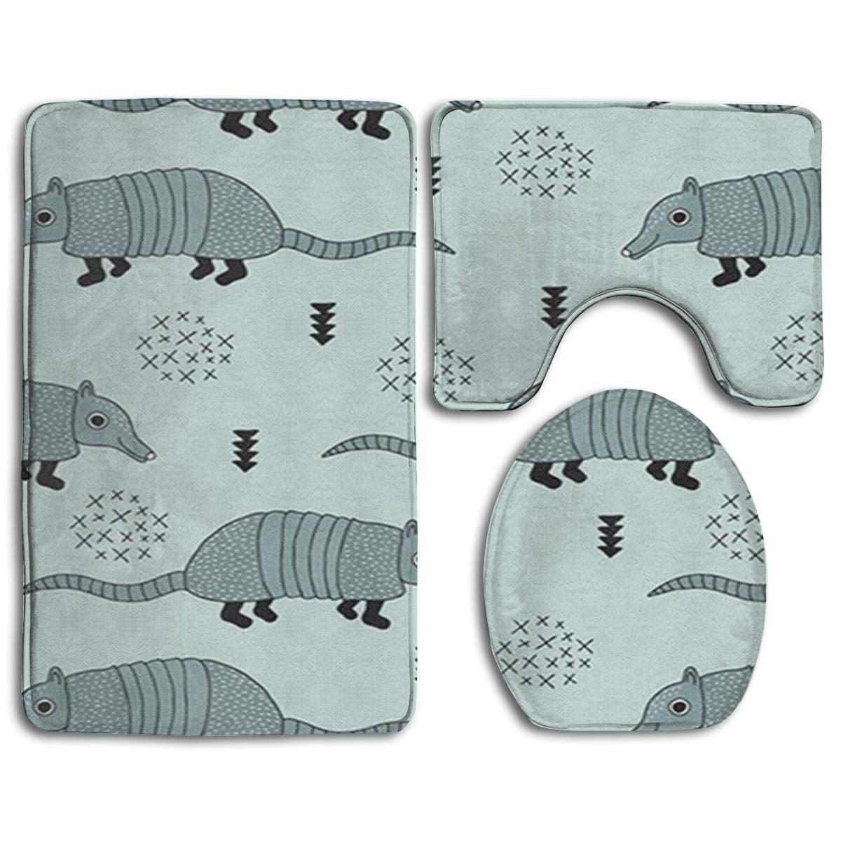 GOHAO Cute Quirky Armadillo Cactus Woodland 3 Piece Bathroom Rugs Set