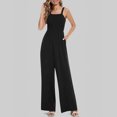 thumbnail image 6 of ABATAB Women's Casual Loose Overalls One Piece Sleeveless Smocked Jumpsuits Wide Leg Long Pant Rompers with Pockets, 6 of 7