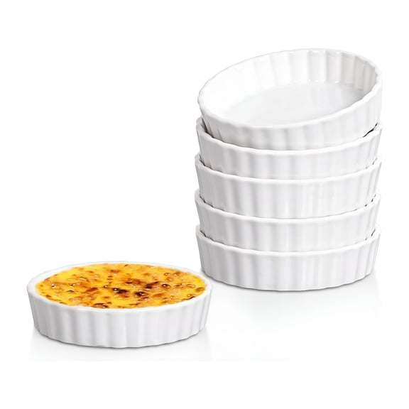 BPPEG 5 Oz Creme Brulee Ramekins,Round Fluted Quiche Dishes Tart Pan Ramekins Oven Safe,Oven Safe Ramekins for Baking,Souffle,Ramekins 6 Pack