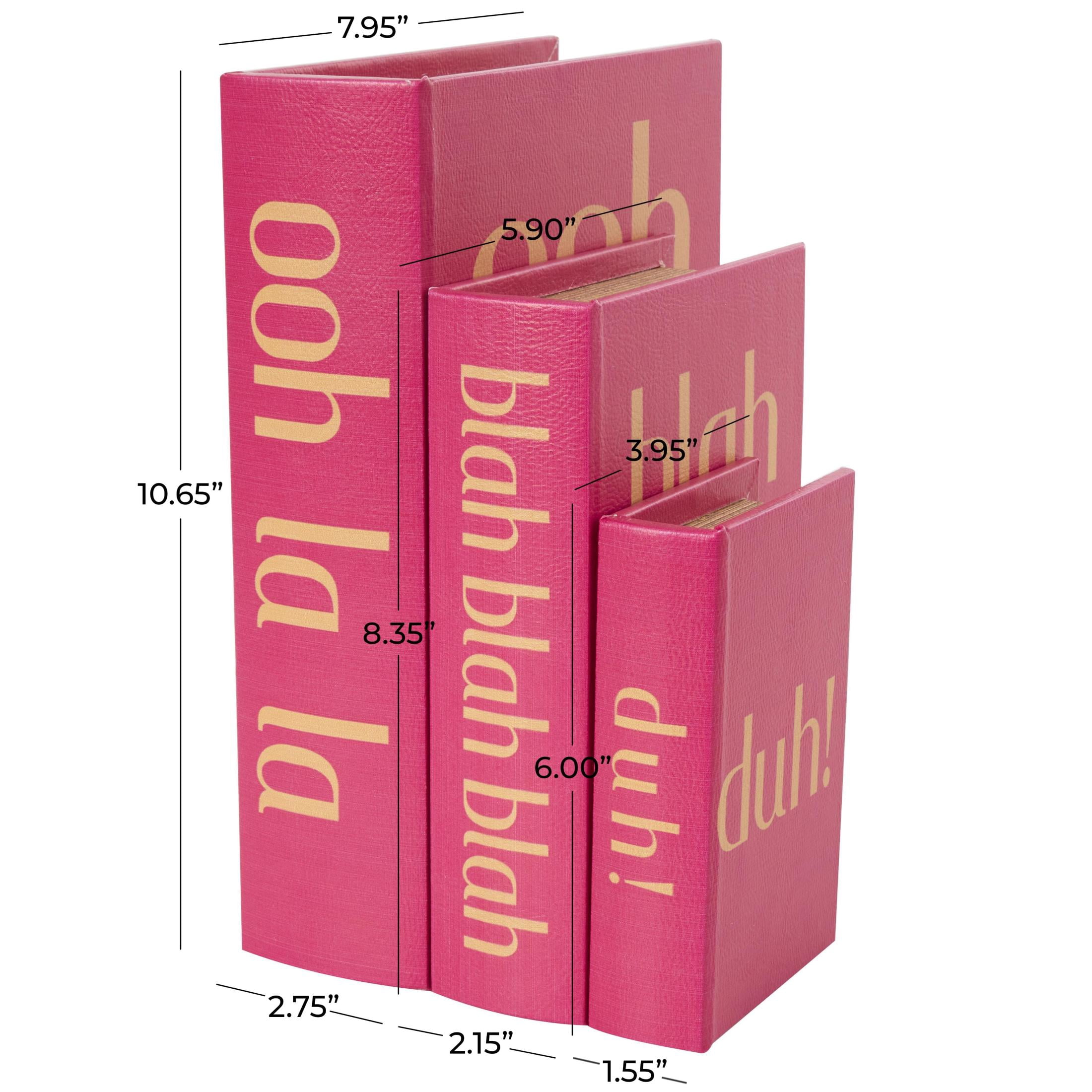 DecMode Text "Ooh La La" Faux Book Storage Red Faux Leather Decorative Box with Gold Lettering, 3 Count