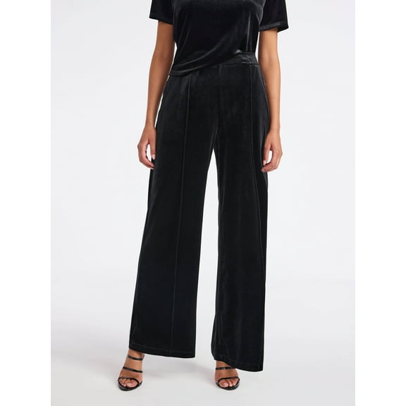Sofia by Sofia Vergara Women's and Women's Plus Size Velvet Wide Leg Pants, 32" Inseam, Sizes XS-4X