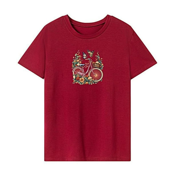 Camiseta para mujer, tops de verano, camiseta básica, camiseta de cuello redondo para viaje a la playa, mujer M
