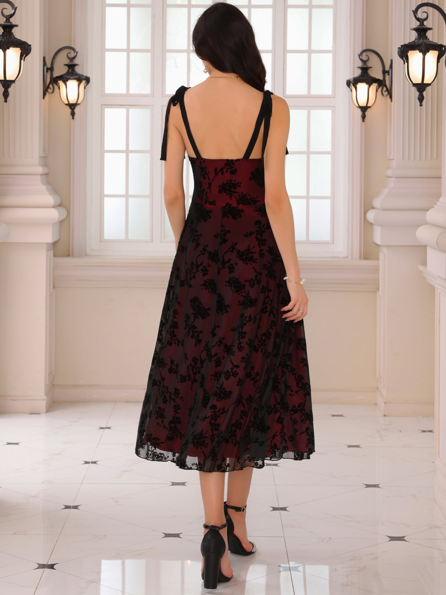DARING DIVA Women's Gothic Floral Print Sleeveless Cocktail Dress XL Black