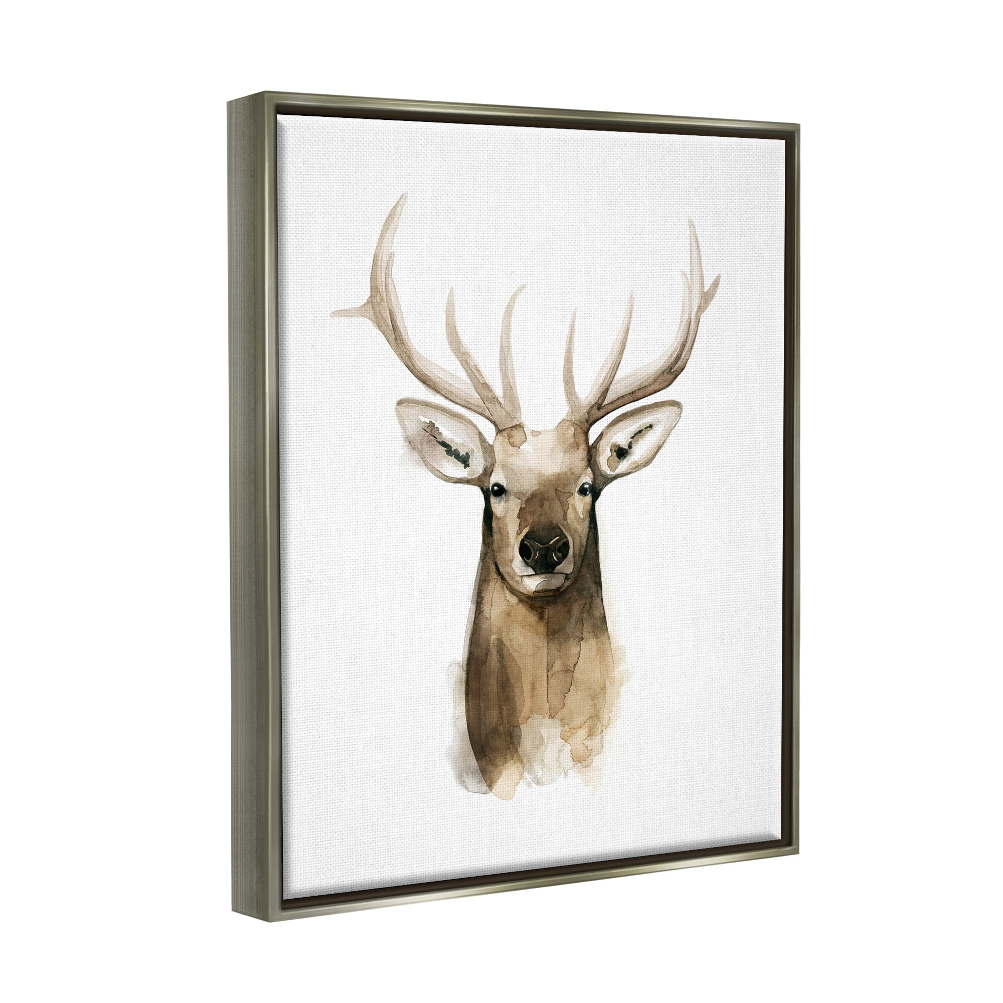 Stupell Industries Deer Portrait Watercolor Animals & Insects Painting Gray Floater Framed Art Print Wall Art, 17 x 21