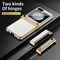 thumbnail image 5 of Luxury Double Hinge Protection Case Compatible with Samsung Galaxy Z Flip 5 5G with S Pen & Holder, Full Body Protective PU Leather + Plating PC Cover for Samsung Galaxy Z Flip 5, Gold + White, 5 of 7