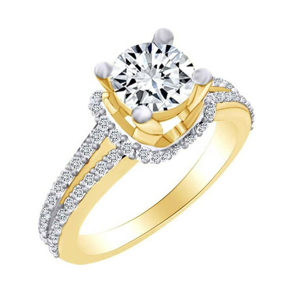 AFFY 9/10 Cttw Round Cut White Natural Diamond Engagement Wedding Ring In 14k Solid Yellow Gold (0.90 Carat) Ring Size-9