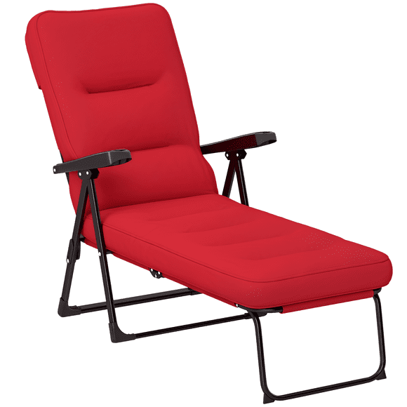 Outsunny Outdoor Lounge Chair w/ Cushion, Foldable Patio Chair, Wine Red