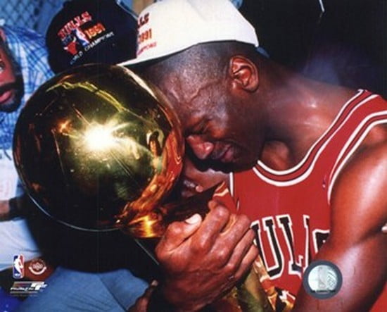 Michael Jordan Game 5 of the 1991 NBA Finals with Championship Trophy Sports Photo - Walmart.com