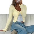 thumbnail image 1 of Cárdigan Corto de Punto Acanalado con Botones y Larga para Mujer, Estilo Y2K, Ajustado, con Cuello Redondo, Camiseta de Otoño Amarillo M, 1 of 10