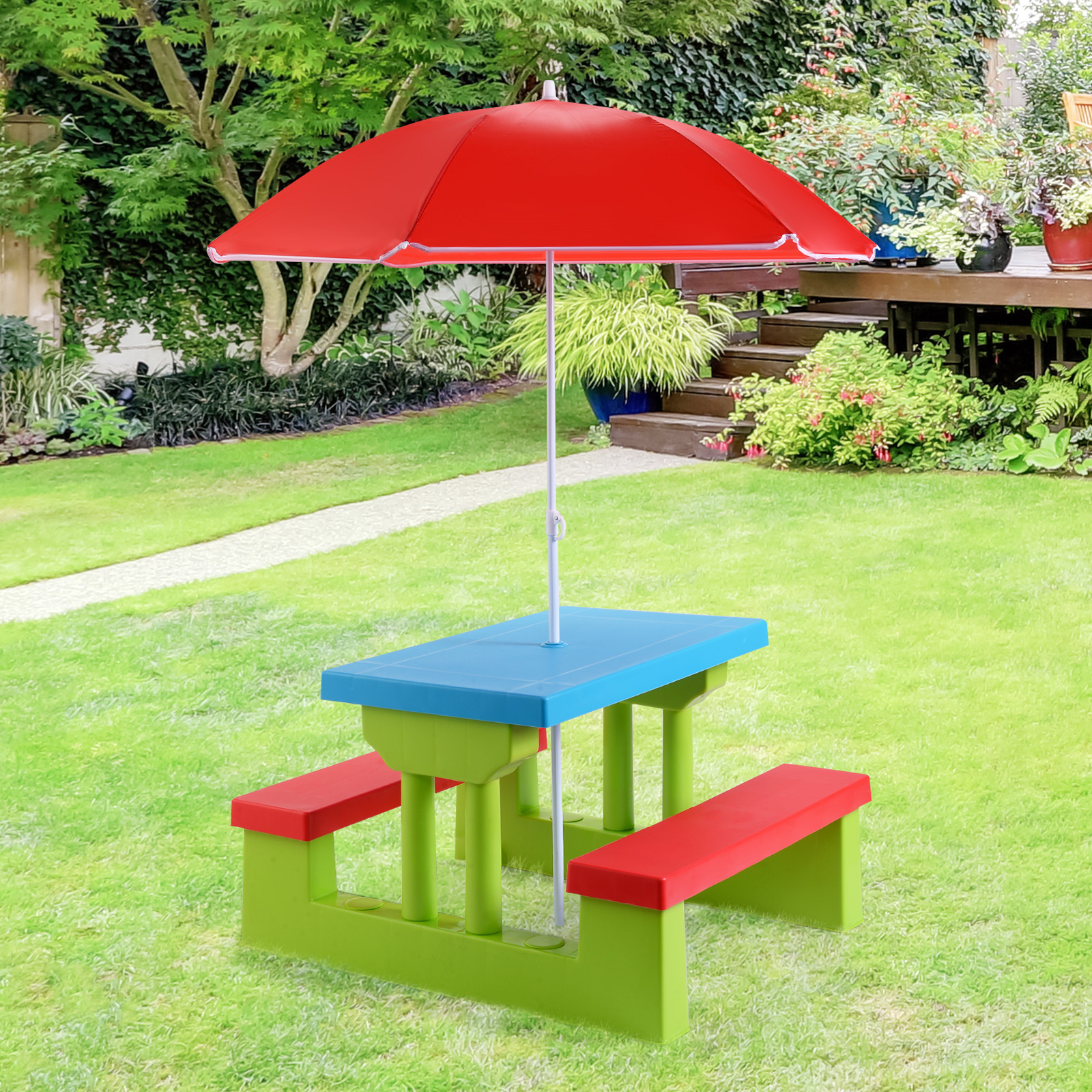 Topbuy Kids Picnic Table Set Indoor Outdoor Toddler Table with Bench ...