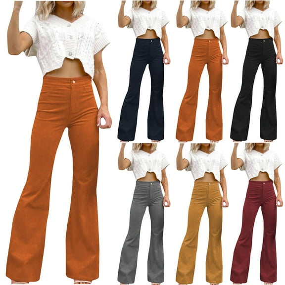 Elainilye Fashion Womens Pants Comfortable Solid Color Pocket Casual Flared Pants Trousers Long Pants,Black