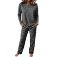 thumbnail image 2 of Pajamas For Women Leopard Print Loungewear Set Crew Neck Long Sleeve Top And Drawstring Wide Leg Pants Two Piece Pajama Set, 2 of 6
