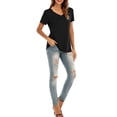 thumbnail image 3 of Nueva camiseta de mujer de moda Color sólido Cuello en V Manga corta Dobladillo redondeado Largo MABOTO Camiseta mujer, 3 of 7