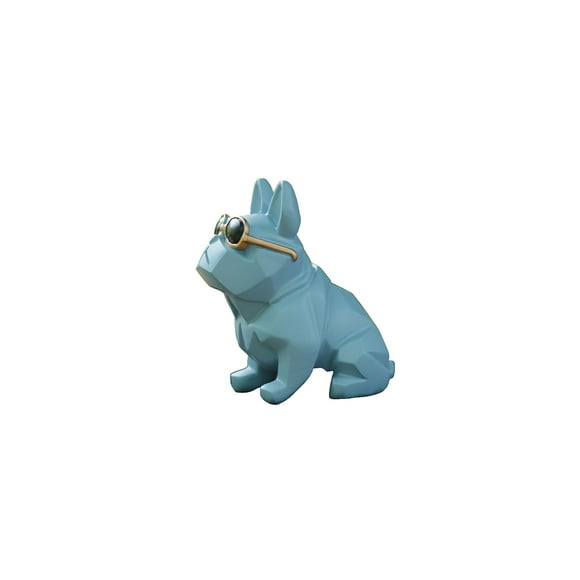 Rmdusk Mini figura geométrica única de perro perrito Bulldog con gafas de sol estatuas de animales azules hogar jardín Bar D?Cor ornamento