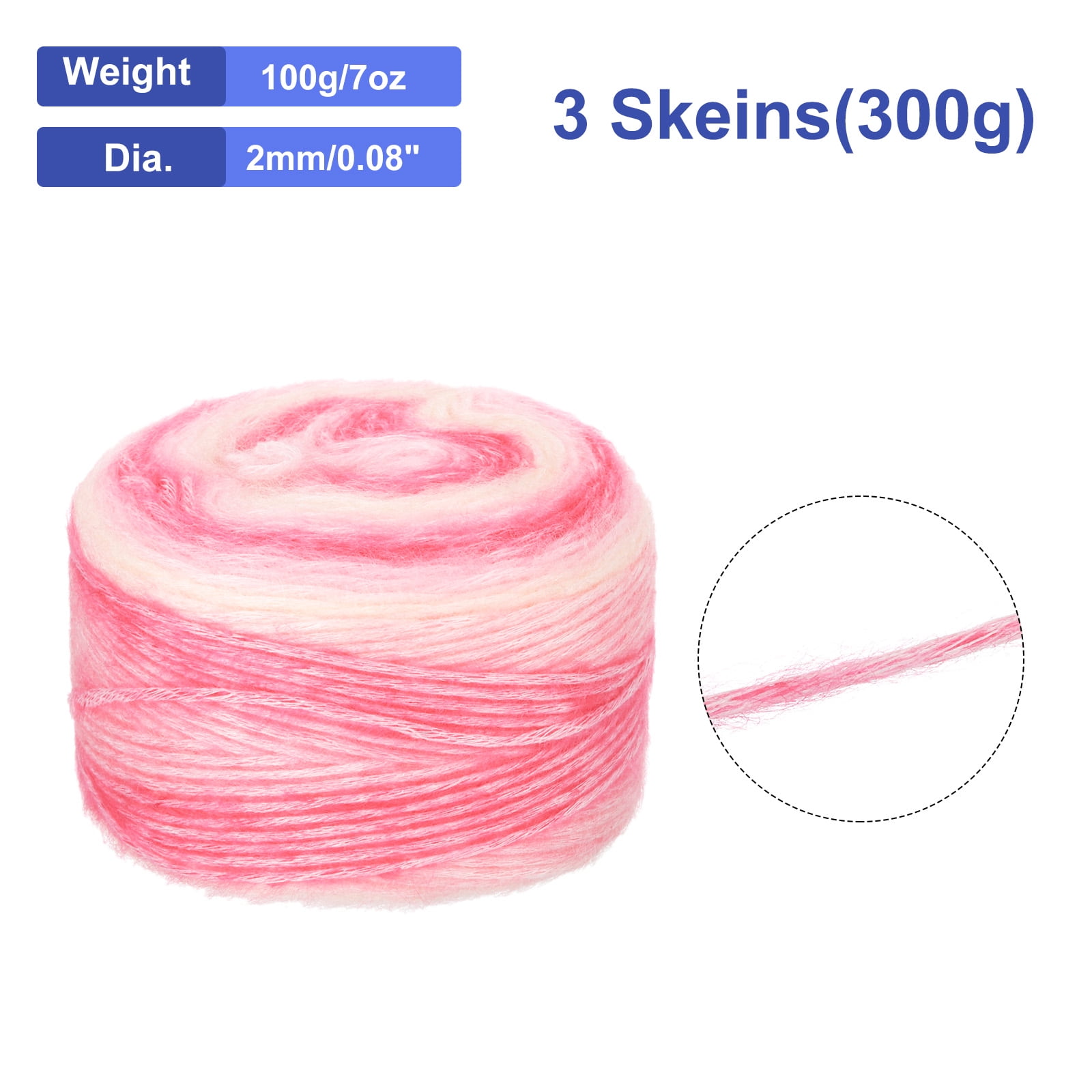 3Pack 100g Gradient Cake Cotton Yarns Soft Rainbow Yarn Mixed Pink (300g)